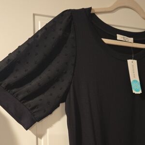 Beacon Black Blouse with Textured Sleeves